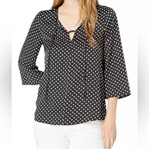 Bcbgmaxazria Polka Dot A Line 3/4 Sleeves Woven Blouse Black/White Size XS NWT